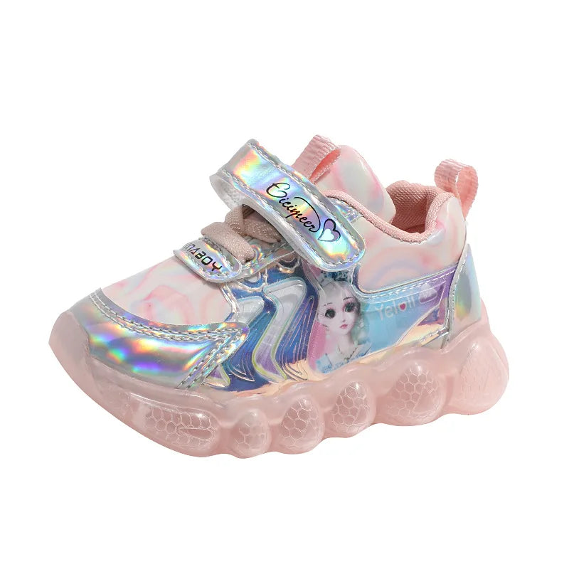 Princess Shoes Frozen Girls' LED Sneakers Children's lighting shoes Cartoon Cute Girl Learning Walking Casual Shoes