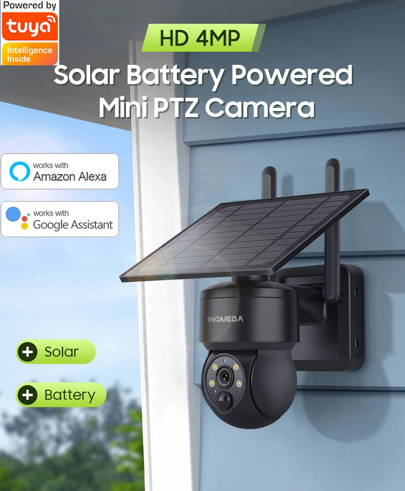 INQMEGA 4MP 4G SIM Tuya Solar Camera Outdoor Solar Panel Battery Surveillance Security Camera Support Alexa Google Home Video