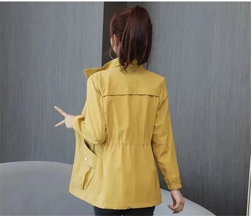 Women's Short Jacket 2023 Spring Autumn New Casual Windbreaker Stand Collar Tooling Jacket Basic Zipper Coat Tops With Lining