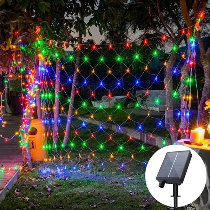 Solar Power Remote control Led Net String Lights Street Garlands Christmas Outdoor New Year Wedding Party Fairy Garden Decor