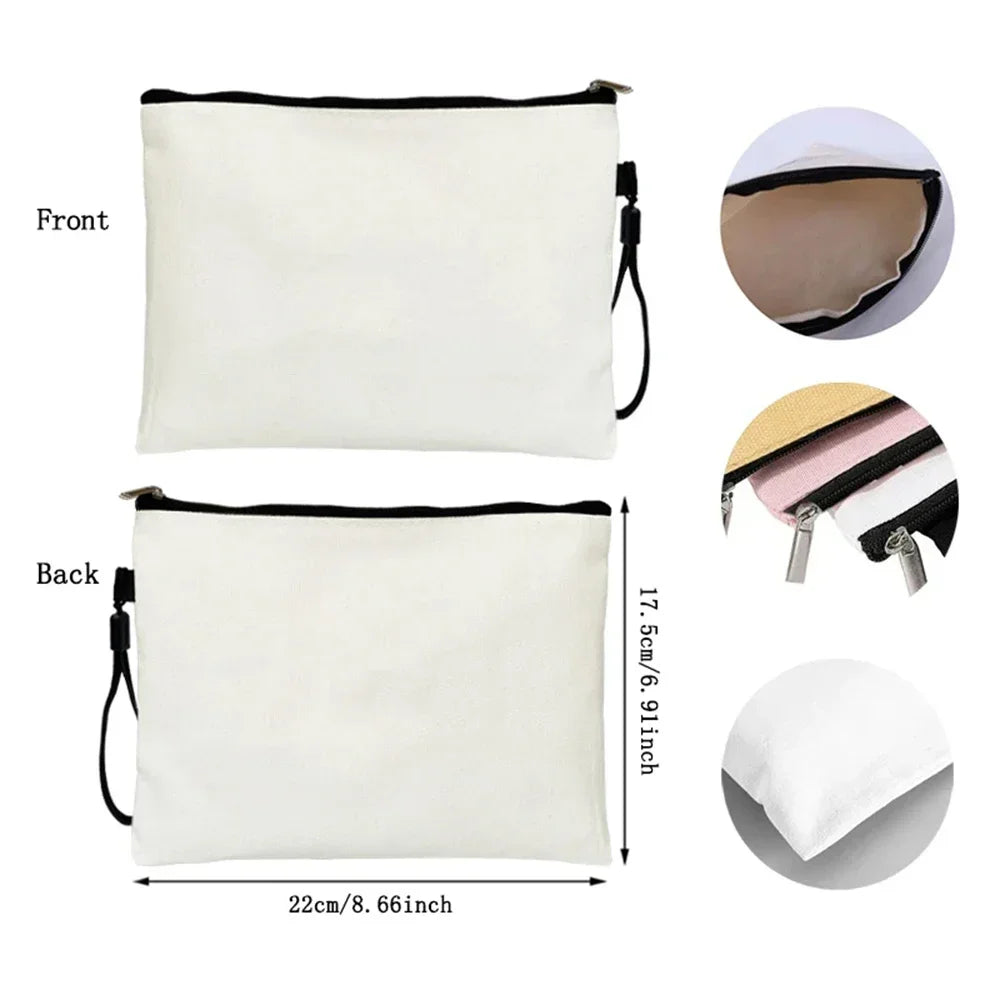 10PCS Canvas Zipper Make Up Bag DIY Blank Non Customized Teacher/Birthday Gift Toilet Kit Cosmetic Bag Mini Makeup Pencil Pouch