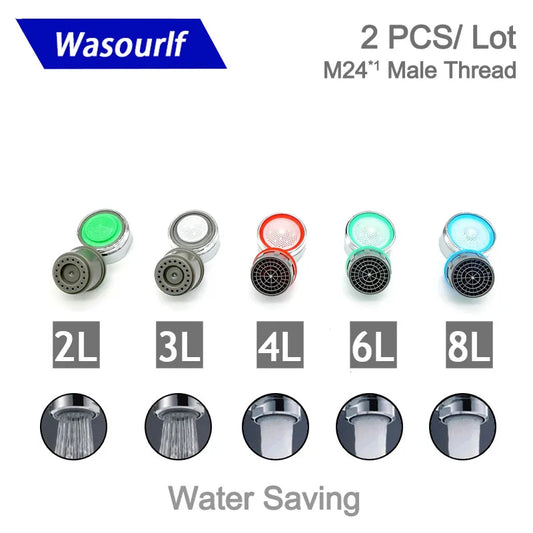 Wasourlf 2PCS Water Saving Faucet Aerator M24 Male Thread 2L 3L 4L Kitchen Tap Replacement Accessories Fitting Bubbler Bathroom