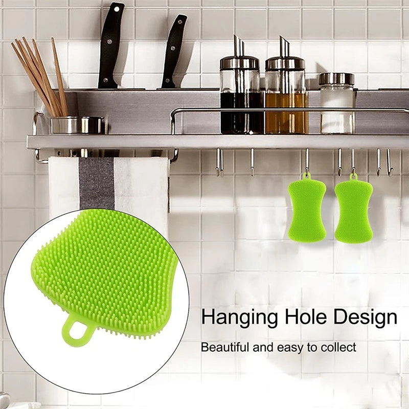 1Pcs Silicone Dish Washing Brush Pot Pan Sponge Scrubber Silicone Scouring Pad Fruit Pot Pan Wash Brushes Kitchen Cleaning Tool