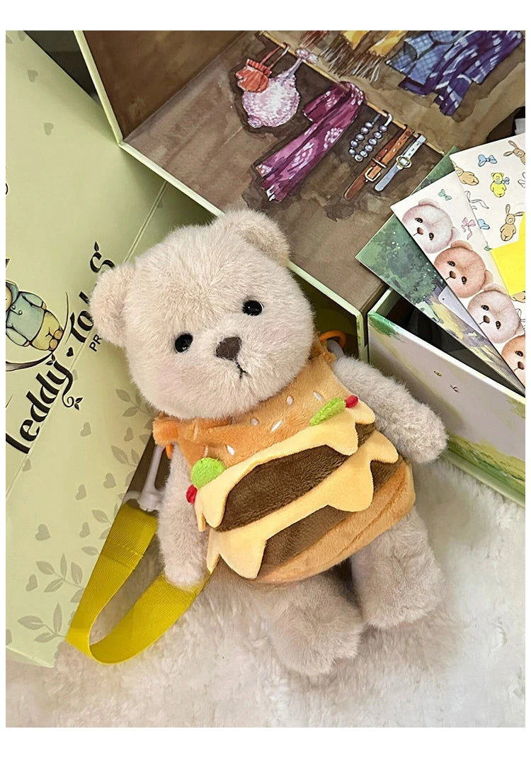 Cute Bear Crossbody Bags for Girls Soft Plush Doll Bear Shoulder Bags Lovely Girls Mini Bags Baby Infant Hamburger Toys Gifts