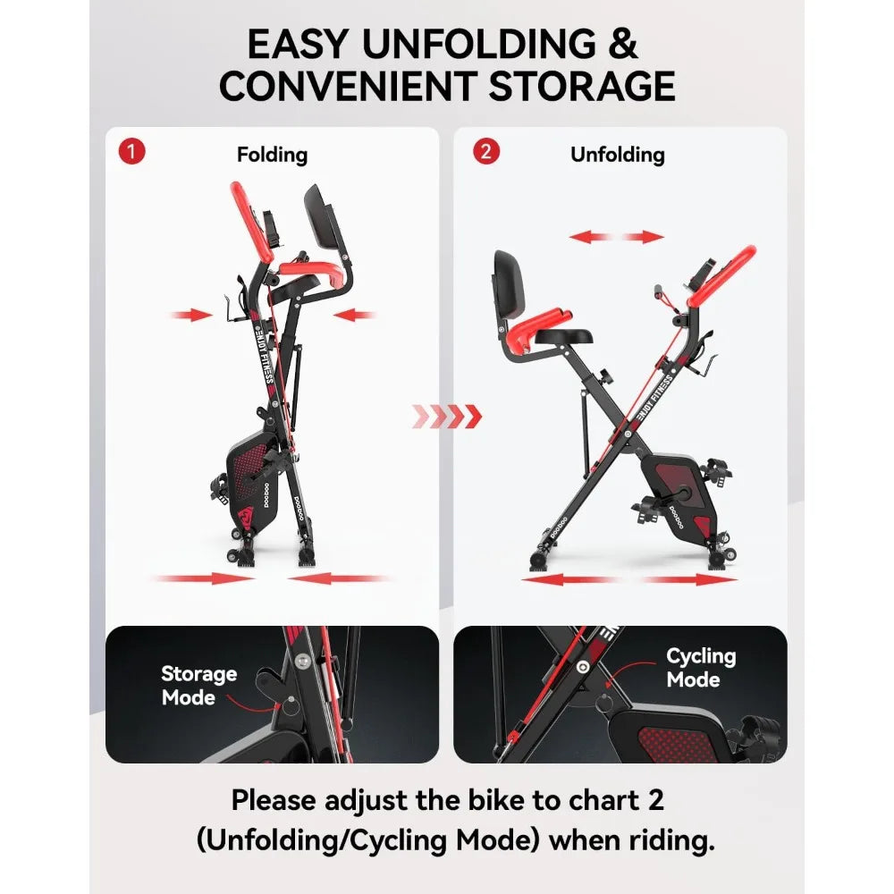 Folding Fitness Gym Machine, Upright Indoor Bike, Magnetic X-Bike with 8 levels of adjustable resistance