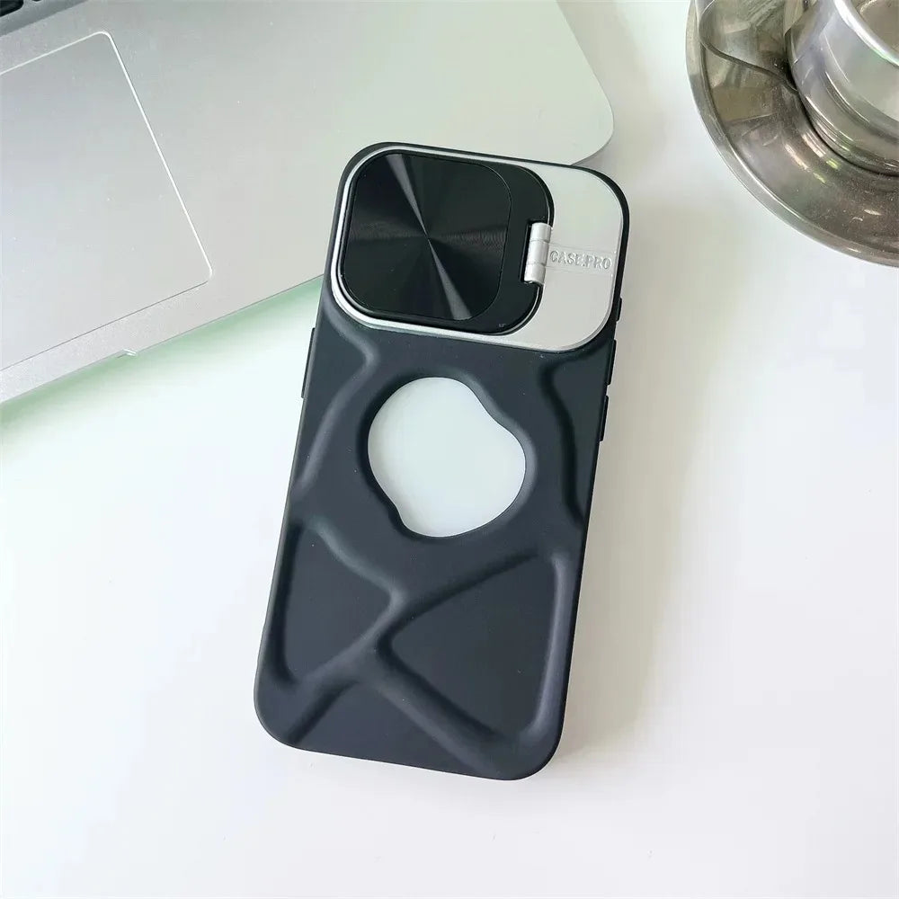 Fashion Logo Hole Magnetic Case for iPhone 11 12 13 14 15 16 Pro Max Plus Lens Protection Flip Bracket Magsafe Silicone Cover