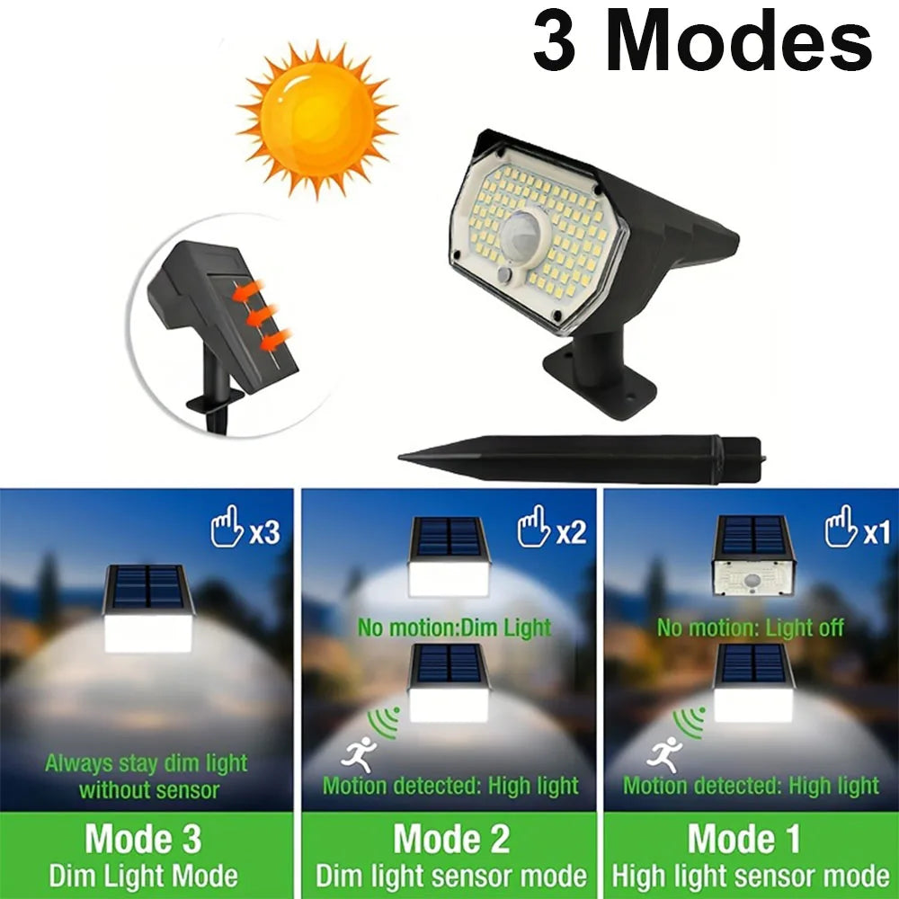 76LED Solar Spotlights Outdoor Motion Sensor Garden Landscape Light Waterproof 3 Modes Solar Lawn Lamp for Yard Pathway