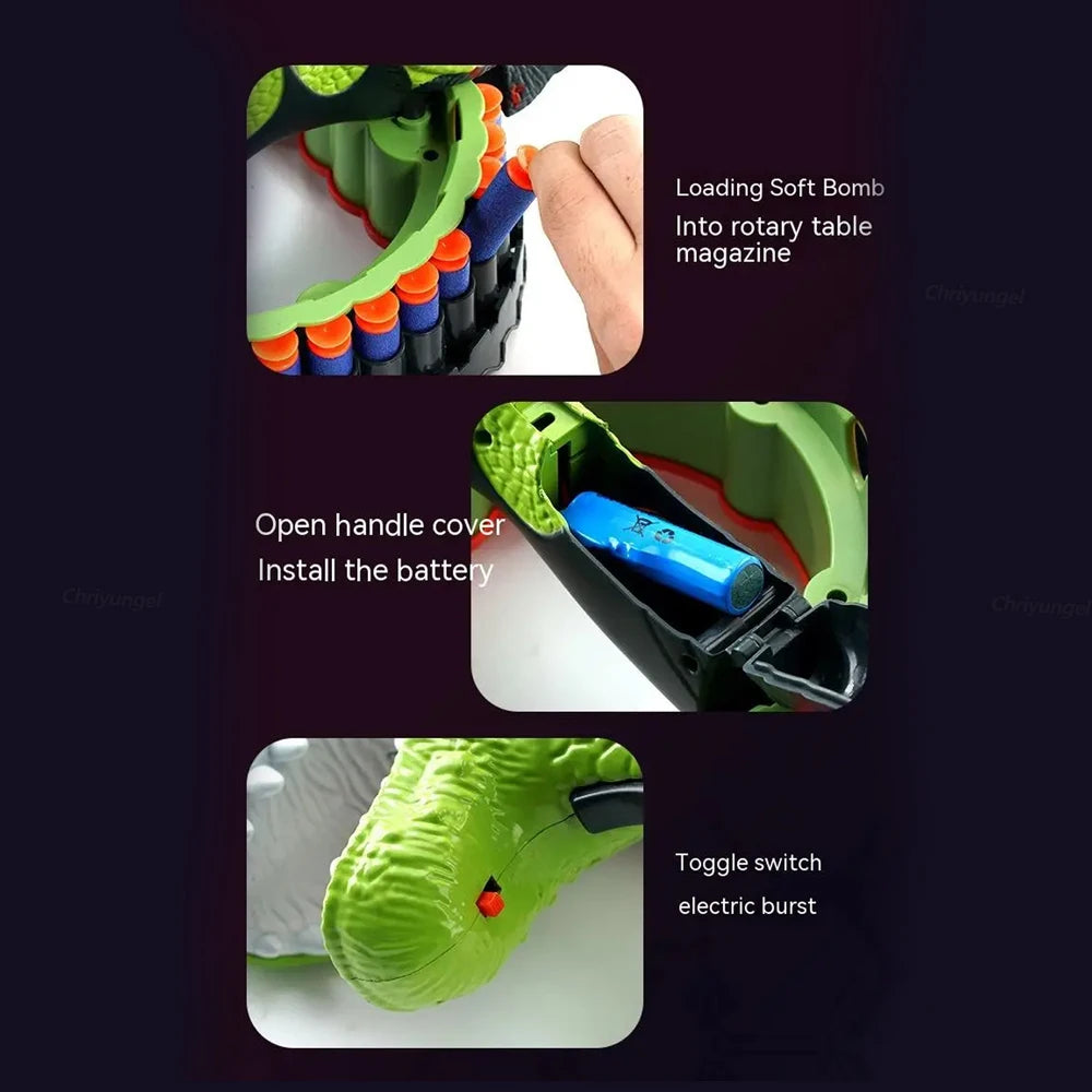 Soft Bullet Gun Toy Kids Spinning Dinosaur Wrist Gun Boys Toys Electric Burst Pistol Parent-child Blaster Shooting Game