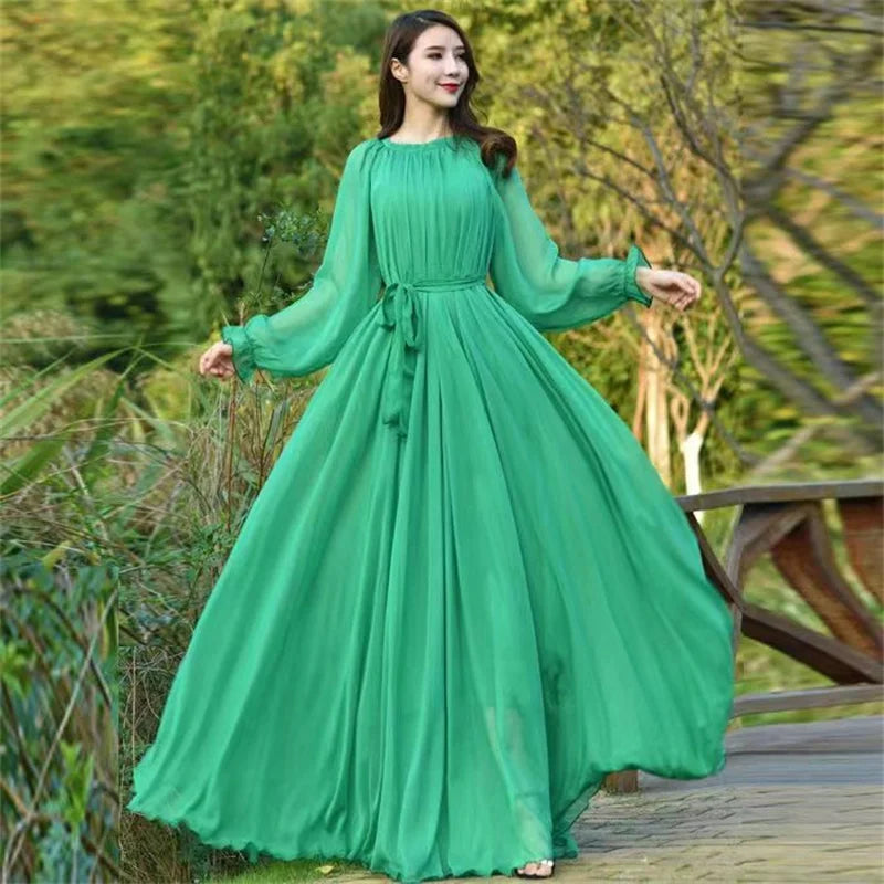 2024 Maxi Dress Women's Sundress Abaya Dubai Chiffon Muslim Dresses New African Turkey Islam Kaftan Robe Long Dresses Vestidos