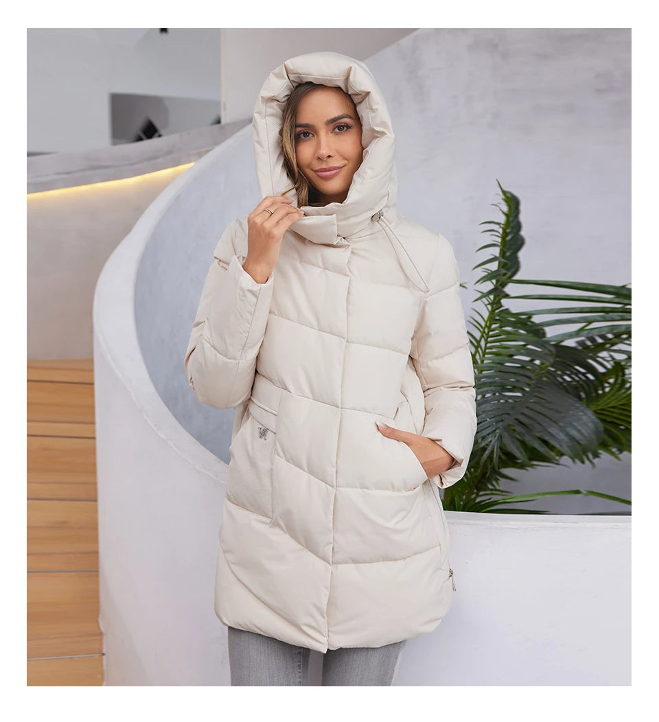 HaiLuoZi 2023 New Women Winter Jackets Warm Hooded Thick Bio-Cotton Female Parkas Solid Color Big Pockets Women‘s Coats 1139