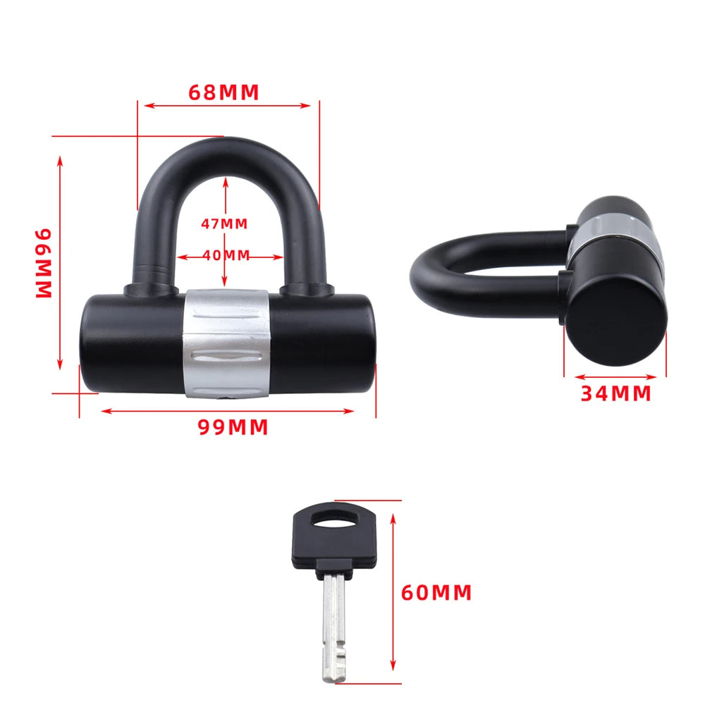 Bike U Lock 16mm Heavy Duty U Lock Motorcycle U Lock Bicycle Lock Dics Lock with 2Keys Security for Moped Scooter Outdoors