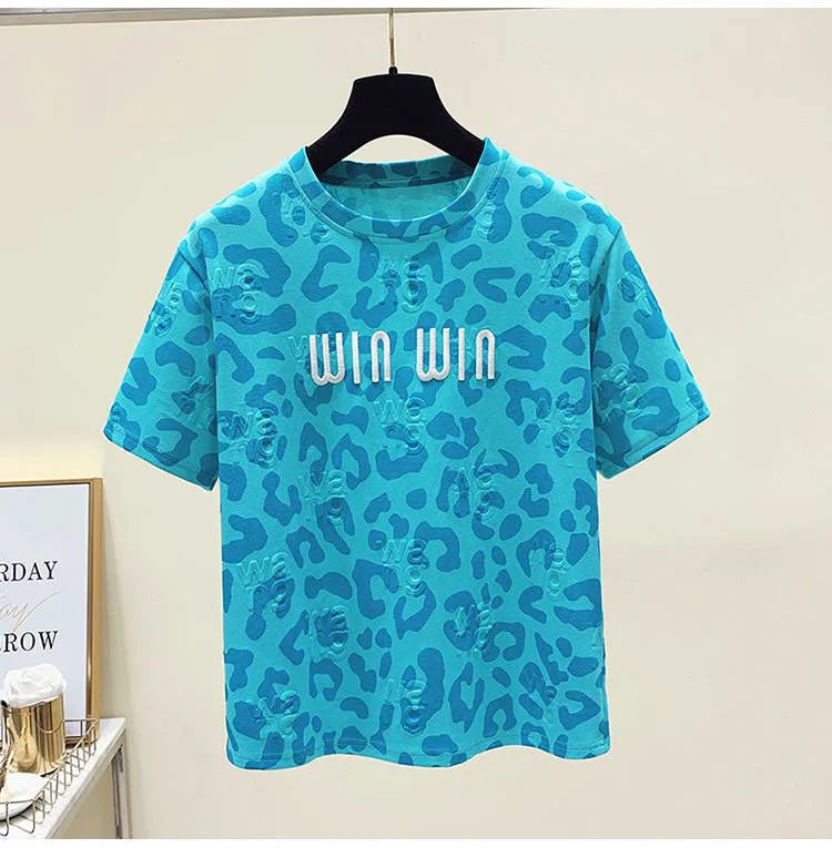 2024 new summer leopard print short sleeved t-shirt for women loose round neck fashionable and chic top trend