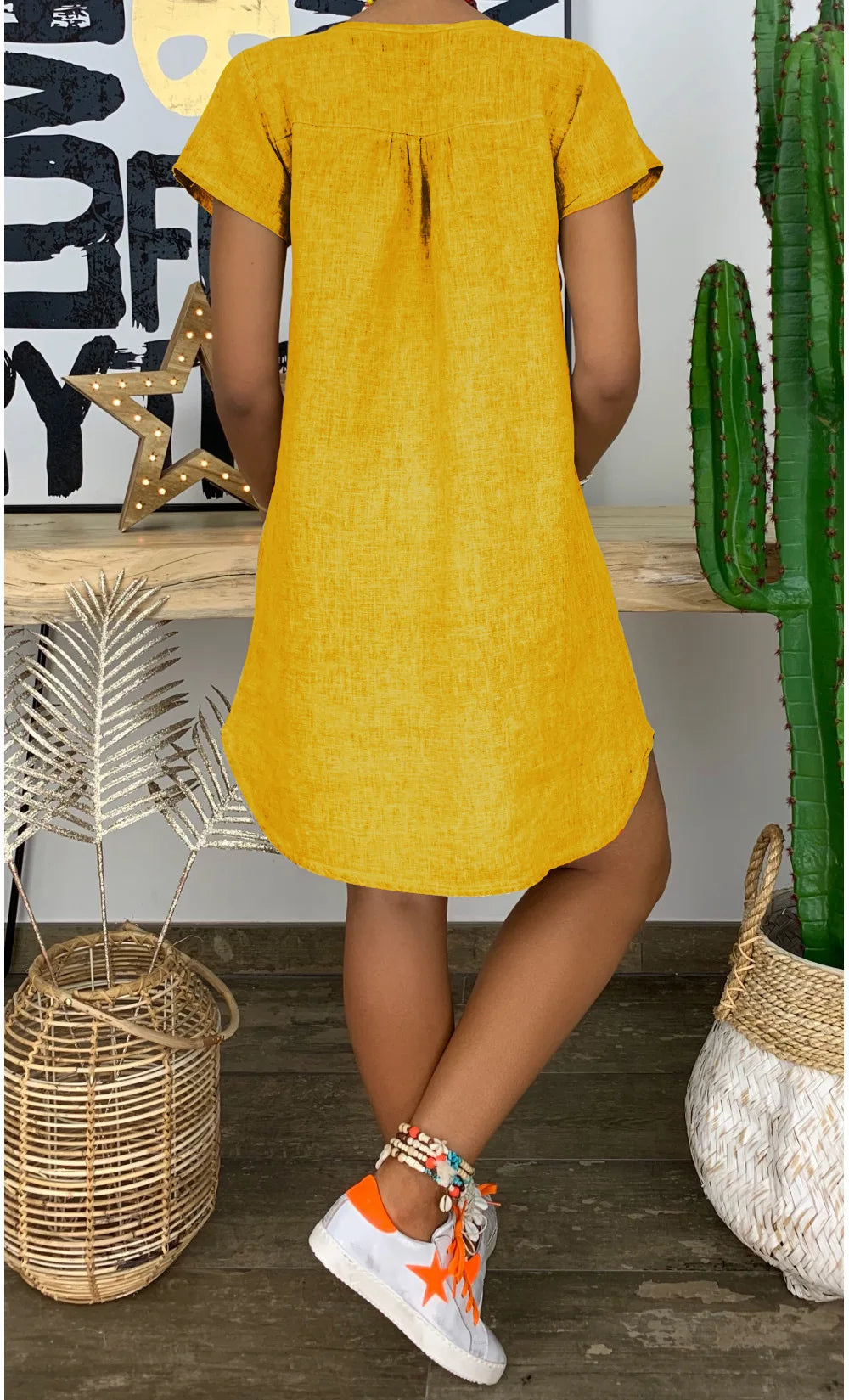 Plus Size 4XL 5XL Women Short Sleeve Dress Casual Loose V Neck Cotton Linen Mini Dress 2024 Summer Beach Sundress Female Dress