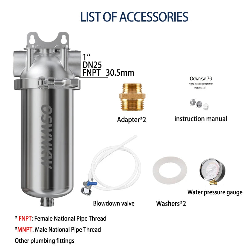 10 inches Pre Filter Purifier Whole House Spin Down Sediment Water Filter Central Prefilter System Backwash Stainless Steel Mesh