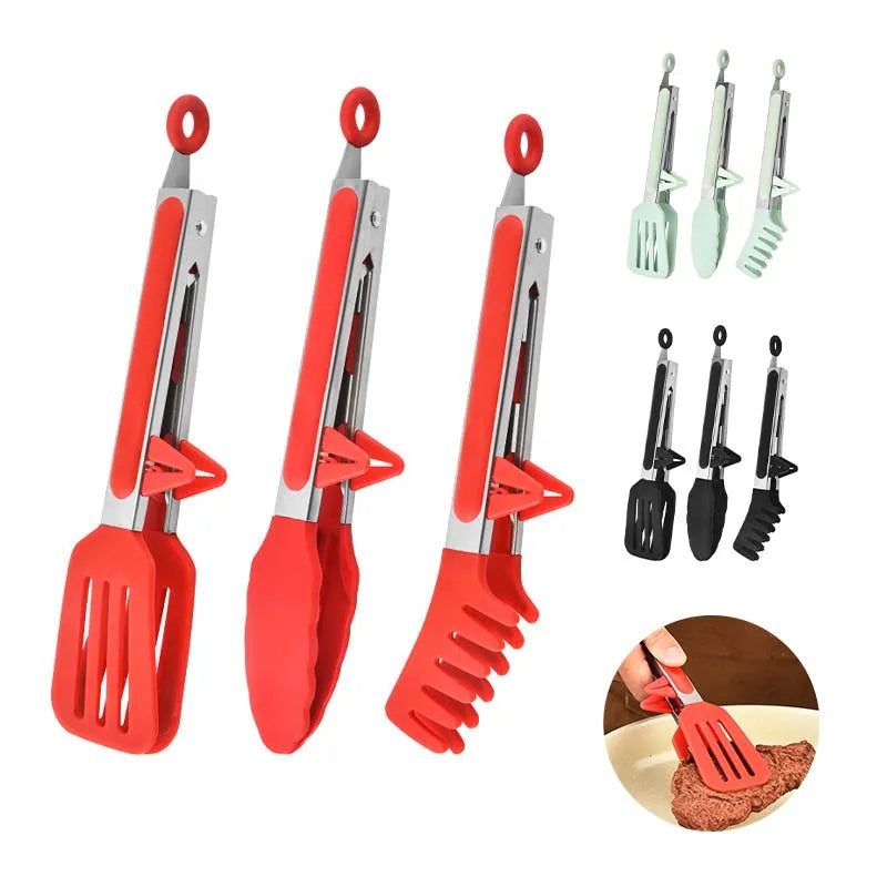 Food Tong Set Stainless Steel Kitchen Tongs Silicone Nylon Non-Slip Cooking Clip Clamp BBQ Salad Tools Grill Kitchen Accessories