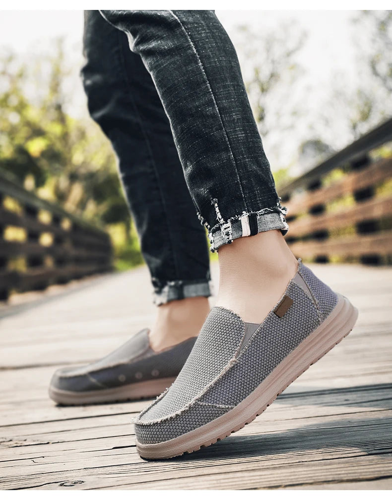 Summer Denim Canvas Men Breathable Casual Shoes Outdoor Non-Slip Sneakers Comfortable Driving Shoes Men's Loafers Big Size 39-47