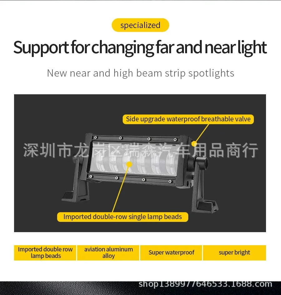 Automotive LED Strip Light Double Row High and Low Beam Spotlights Off-road Vehicle Modified LED Work Lights