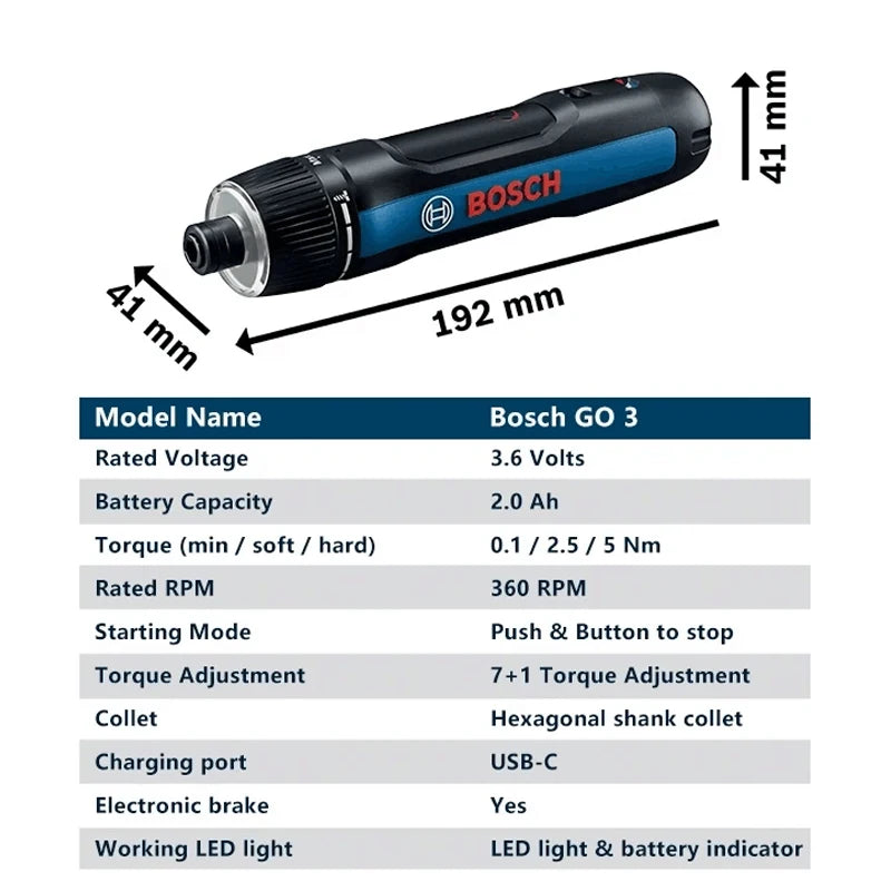 BOSCH GO3 3.6V Rechargeable Screwdriver New Model Brushless Cordless Multifunctional Home Industrial Technician Mini Power Tools