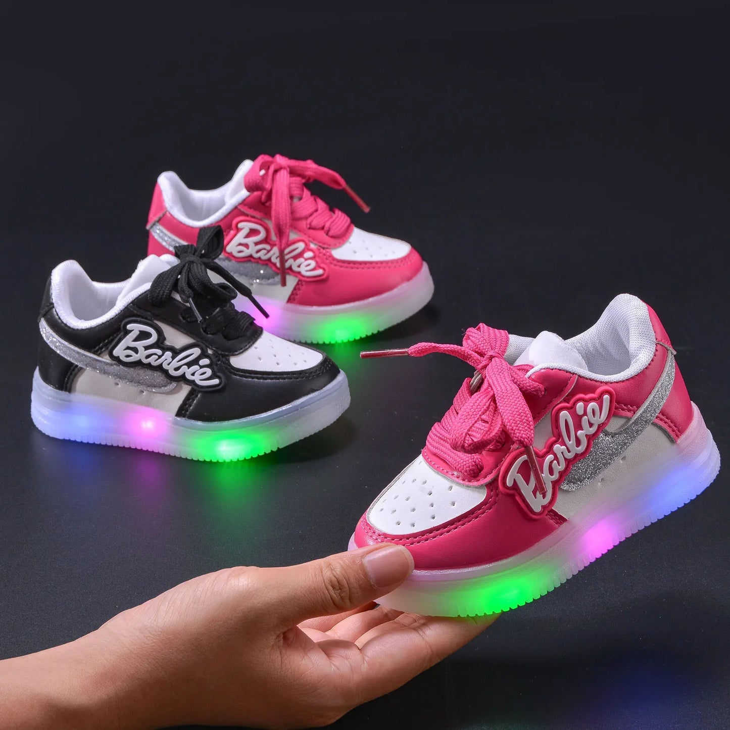 Barbie Shoes Kids Cute LED Shoes Children Tennis Shoes Girls Luminous Sport Shoes Baby Casual Sneakers Lighted Shoes Size 21-30