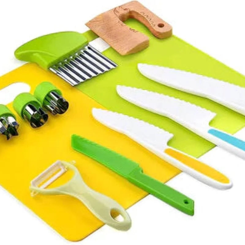 17/13 pcs Kitchen Tools, Wooden Kids Knife for Cooking and Safe Cutting Veggies Fruits, Kids Cooking Sets Real Kids Cooking Sets