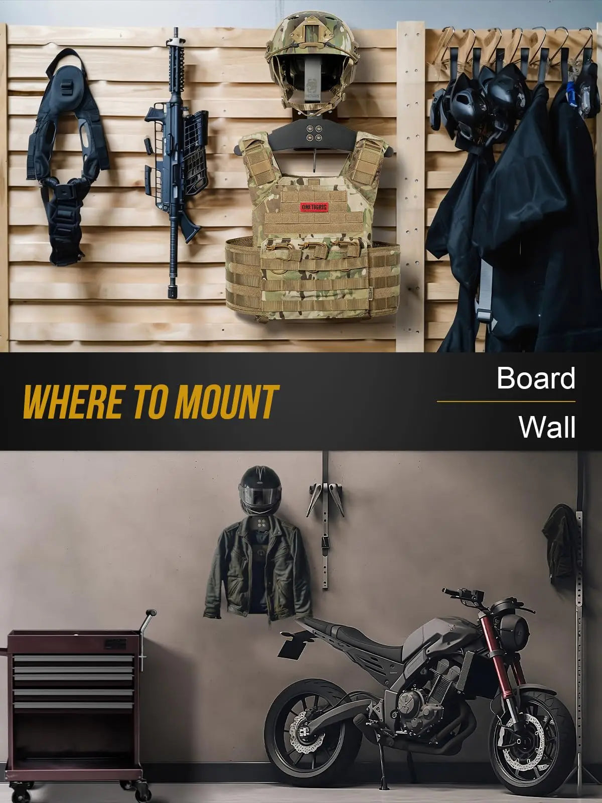 Motorcycle Helmet Holder Wall Mount, Tactical Gear Holder Solid Wood Wall Rack Organizer & Display for Police, Cycling Gear