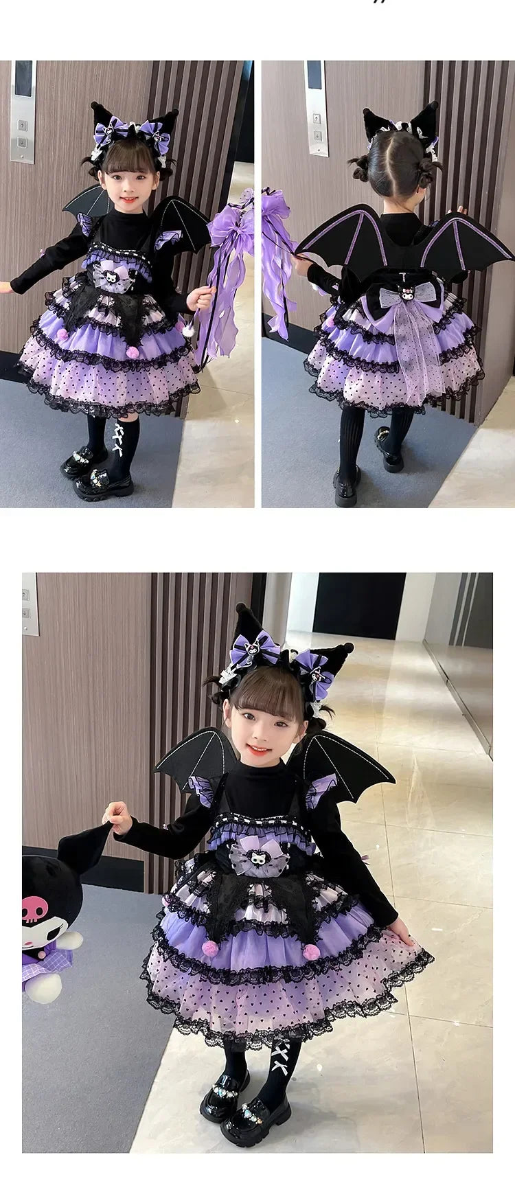 Sanrio Kuromi Spring and Autumn Girl Cute Cartoon Dress Lolita Birthday Party Role Play Tutu Dress Child Dress Gift Christmas