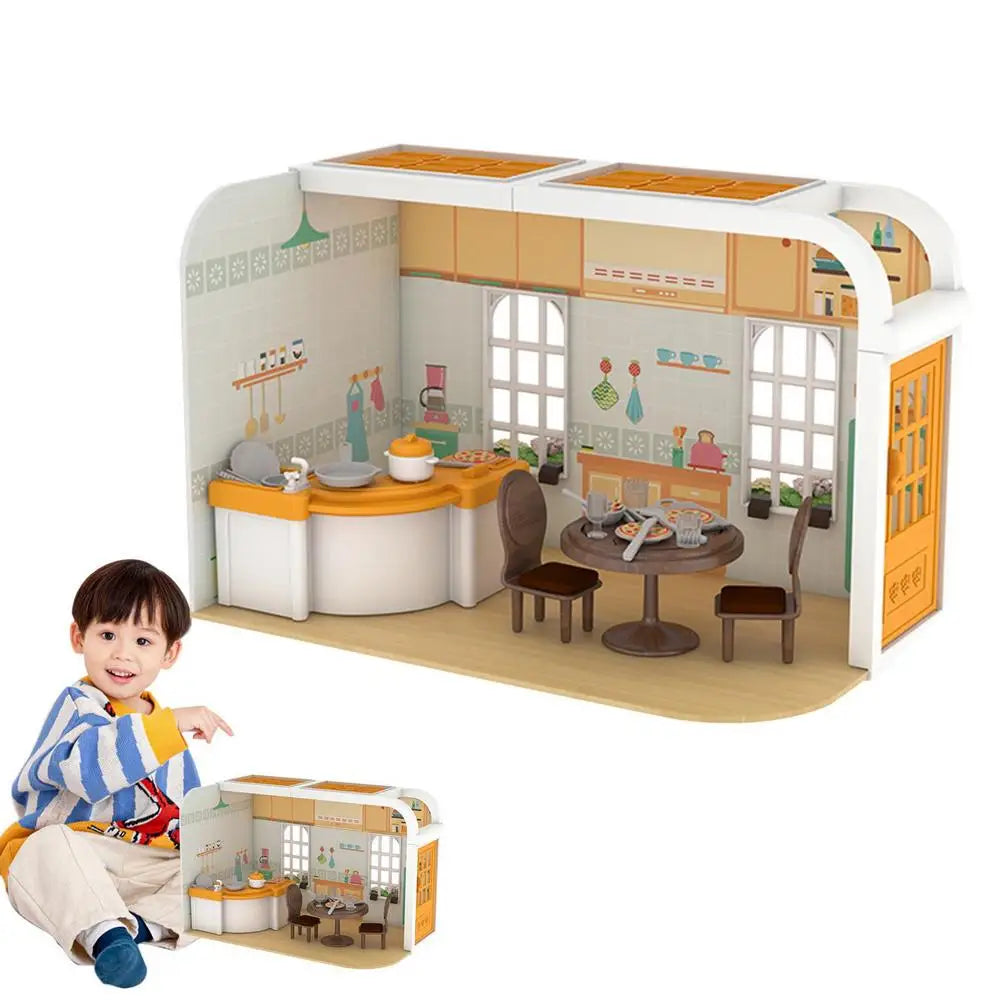 Mini DIY 3D Doll House Model Kit Doll House Making Furniture Accessories Parent-child Interactive Cottage Playset Toy For Kids