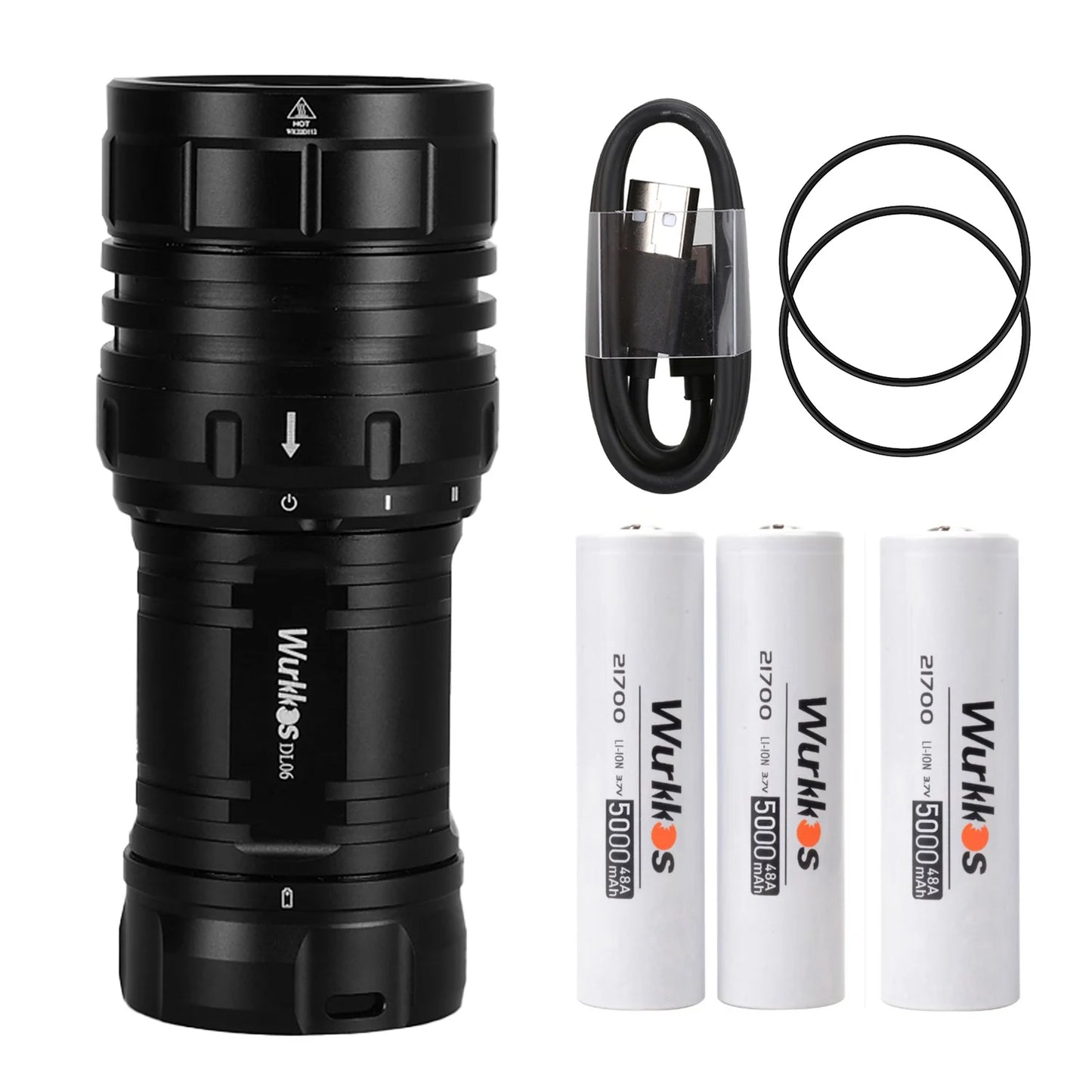 Wurkkos DL06 Professional Scuba Diving Flashlight IPX8 3*21700 Battery Super Bright 15000LM USB Reverse Charge 6 * XHP50.2