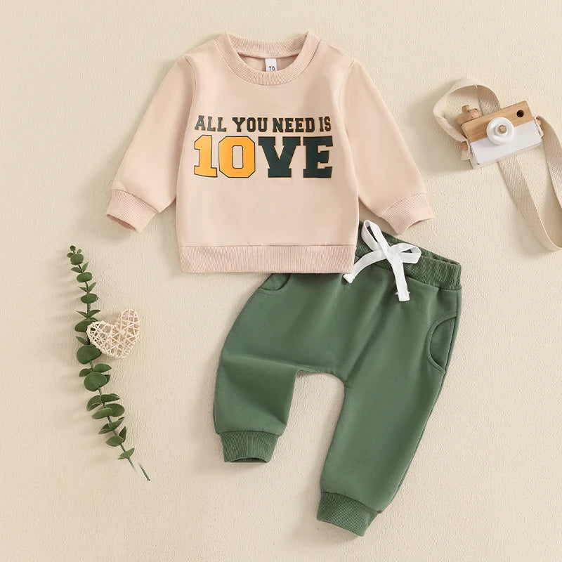 2024-07-23 Lioraitiin Baby Boys Pants Set, Long Sleeve Crew Neck Letter Print Sweatshirt with Elastic Waist Pants Infant Clothes