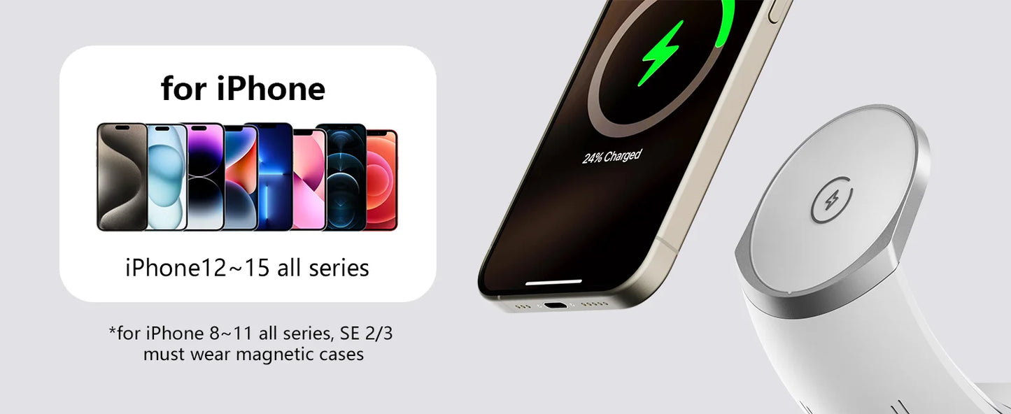 Wireless Charger MagSafe Air Pods Apple Watch Phone Holder RGB Moon For iPhone Samsung iWatch Night Light Bedroom Home Office