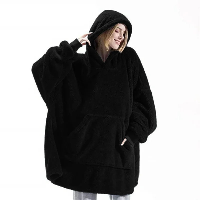 Winter Comfortable Loose Double-faced Fleece Hoodie Blanket Men/Women Oversized Thick Homewear Thick Fleece Giant Blanket Hoodie