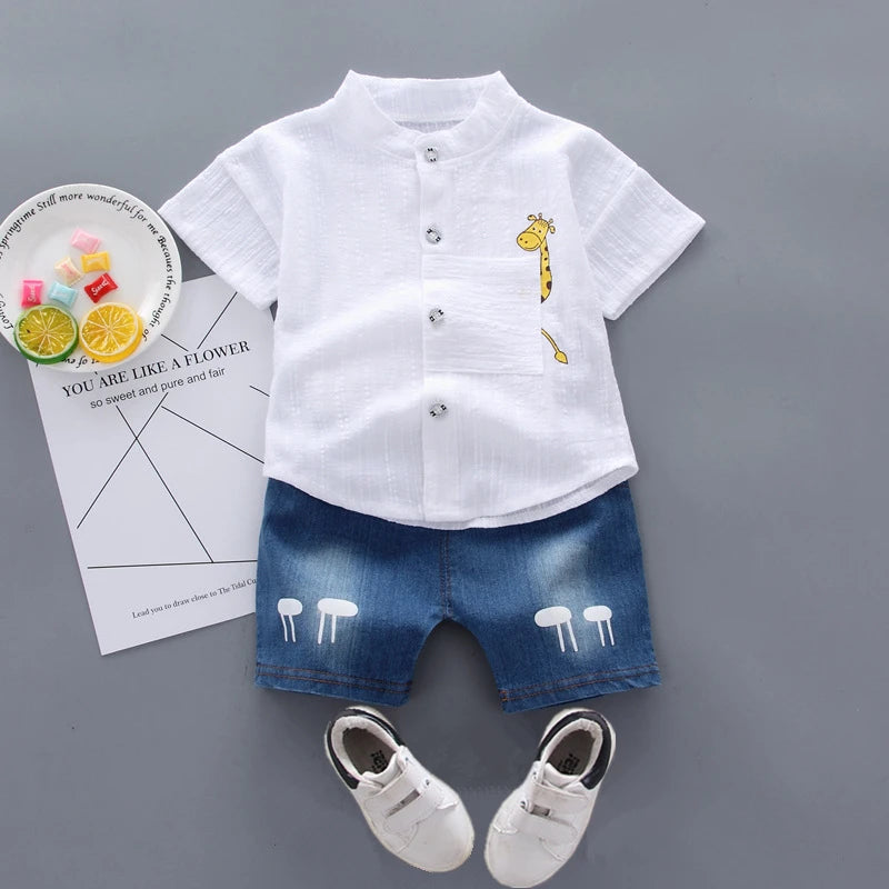 Summer New Boys Clothes Cartoon Cotton Short Sleeve Shirt+Shorts  2 Piece Children Set Clothing 1-4 Years