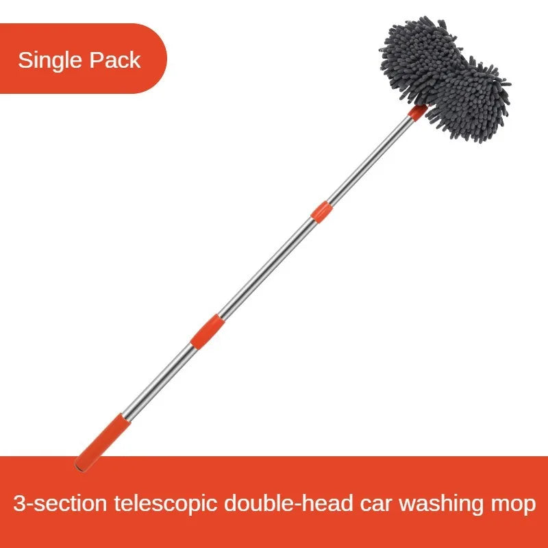 Rotating Double Brush Head Car Wash Mop Auto Supplies Three-Section Telescopic Mop Roof Window Cleaning Maintenance Accessories