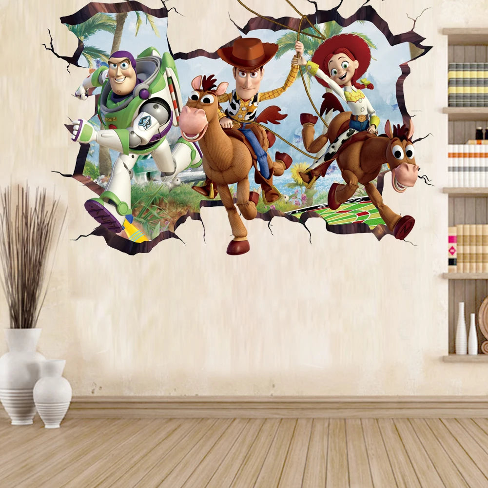 3D Broken Wall ToyStory Sherif Woody Wall Stickers For Kids Rooms Living Room Bedroom Kindergarten Wall Decoration Movie Poster