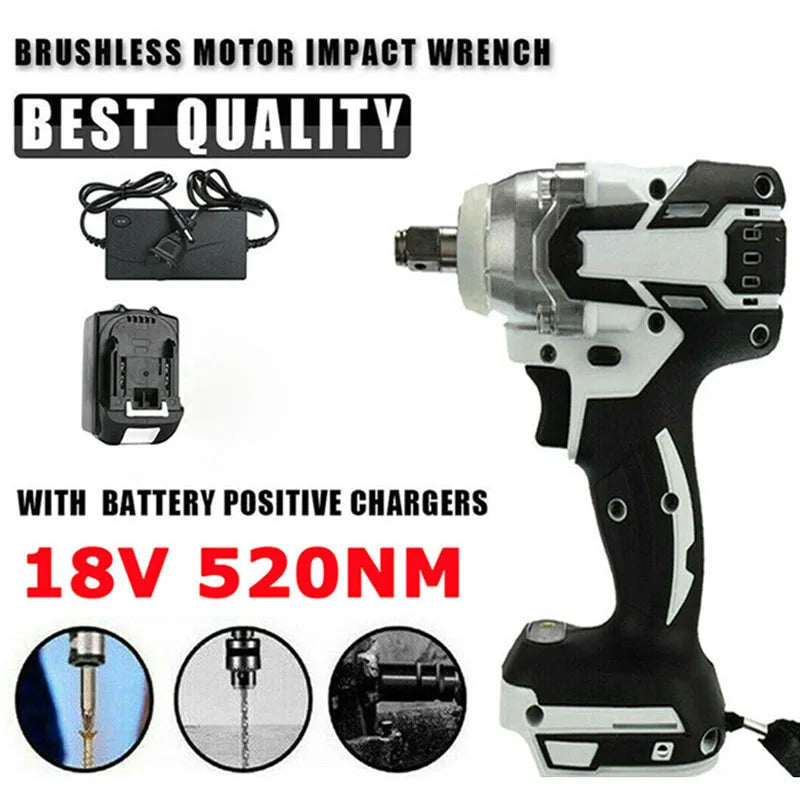 18V Brushless Electric Impact Wrench 1/2 inch Power Tool Electric Wrench 520Nm Drill Screwdriver Power Tool For Makita Battery