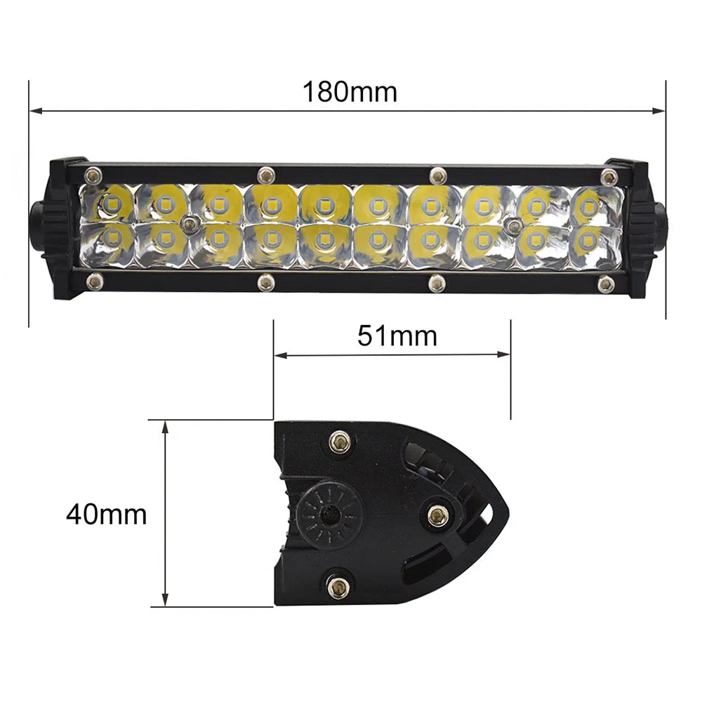 Car LED Work Light Super Bright Double Row Strip 7 Inch 60W Off-road Vehicle Truck Front Bar Middle Net Roof Light