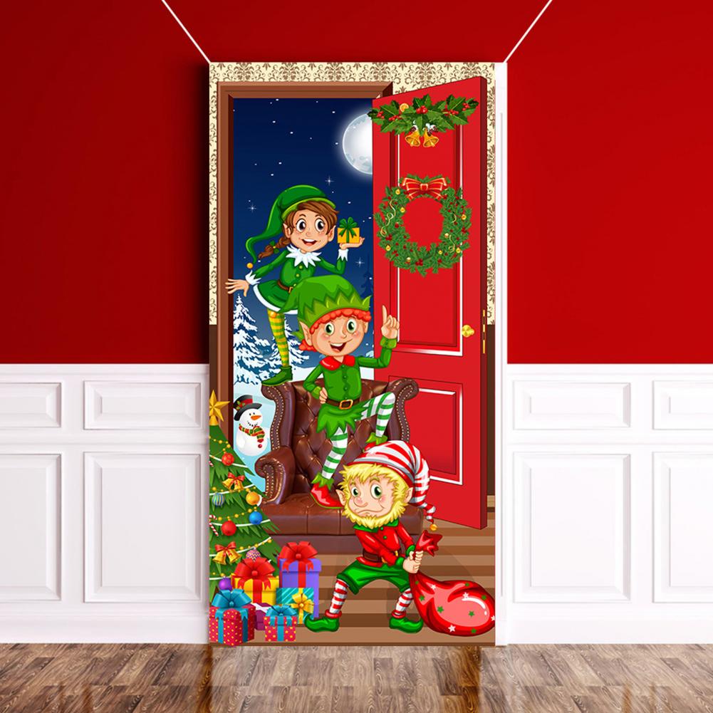 Christmas Door Christmas Door Cover Dog Xmas Tree Gift Decor Outdoor Photo Door Curtain Creative Christmas Hanging Cloth Blanket