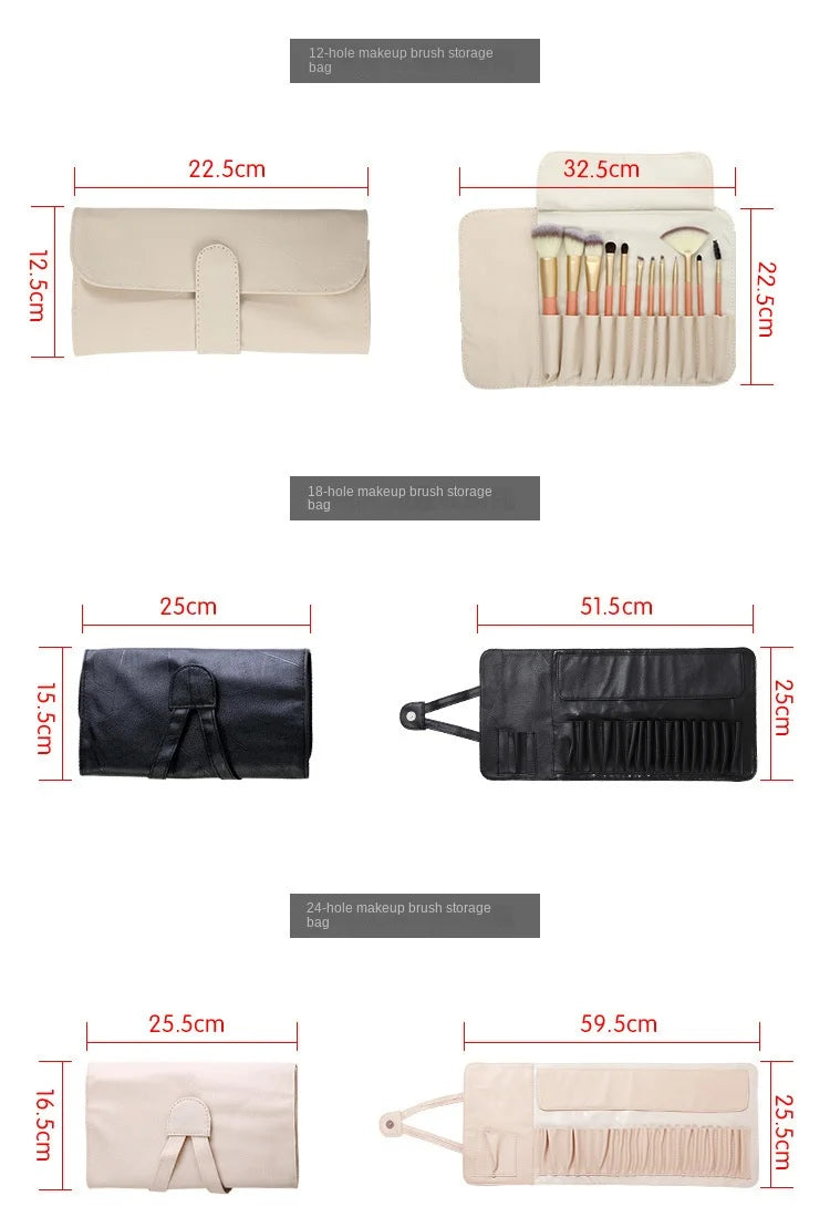 12/18Hole Make-Up Brushe Bag Functional Cosmetics Case Travel Organizer Make Up Brushes Protector Makeup Tools Rolling Pouch