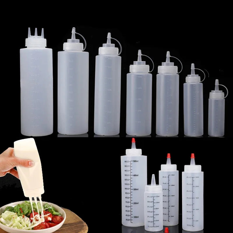 1Pcs Empty PE Plastic 120ml-1000ml Squeeze Bottles Multipurpose Condiment Squirt Bottles Containers For Sauces Ketchup BBQ Oils