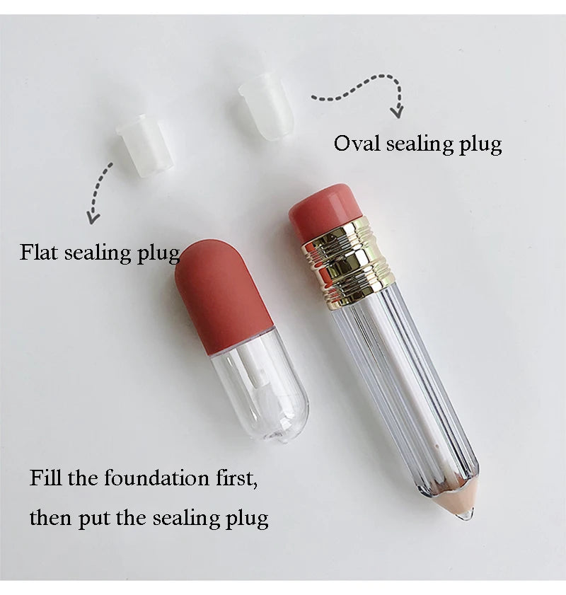 Mini Capsule Liquid Foundation Cosmetics Bottling Travel Portable Skin Care Bottle Pencil Refilable Bottle with Lip Brush Tool