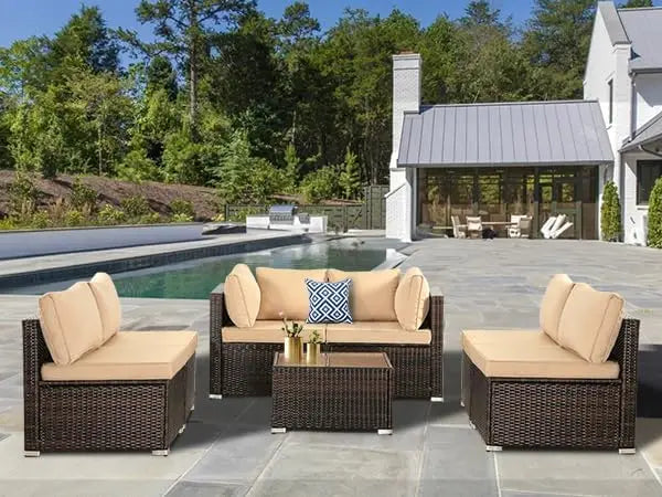 7 Pieces Patio Furniture Set, Modular Patio Set Wicker Outdoor Sectional Sofa Set PE Rattan Wicker Patio Conversation Set