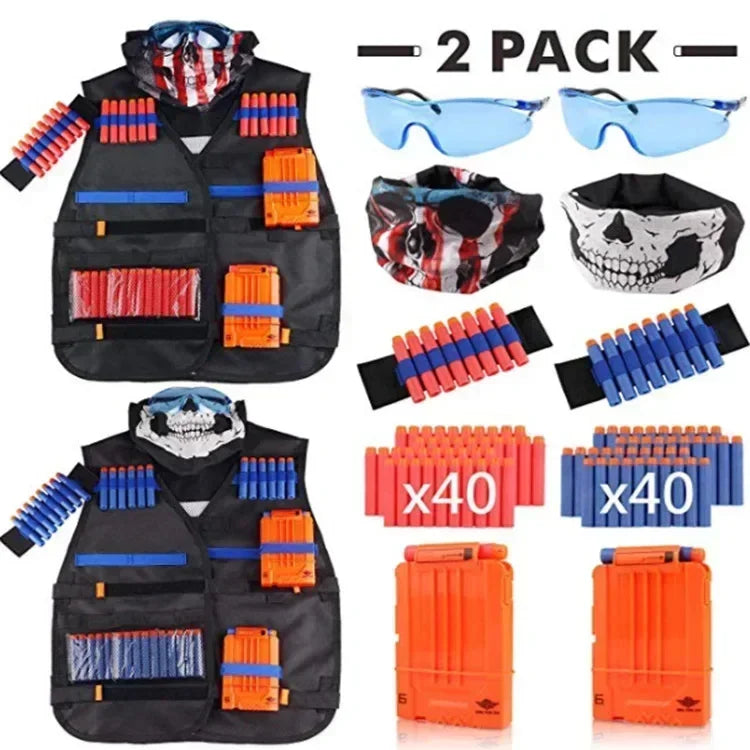 Kids Tactical Vest Kit Nerf Guns Series Refill Darts Reload Clips Tactical Mask Wrist Band and Protective Glasses Nerf Vest Toys