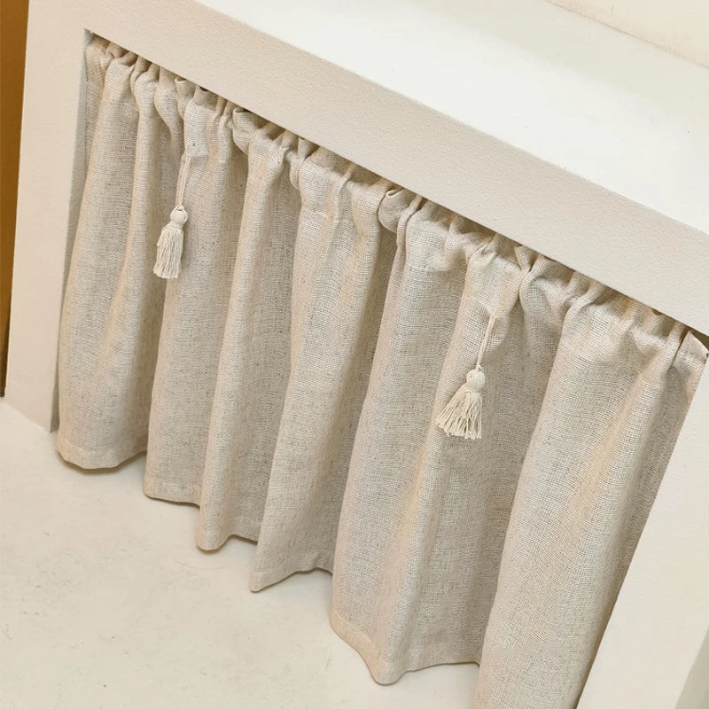 Kitchen Curtains Handmade Cotton Linen Short Curtain Tassels Window Valance Cafe Curtain Tiers for Farmhouse Bedroom Rod Pockets