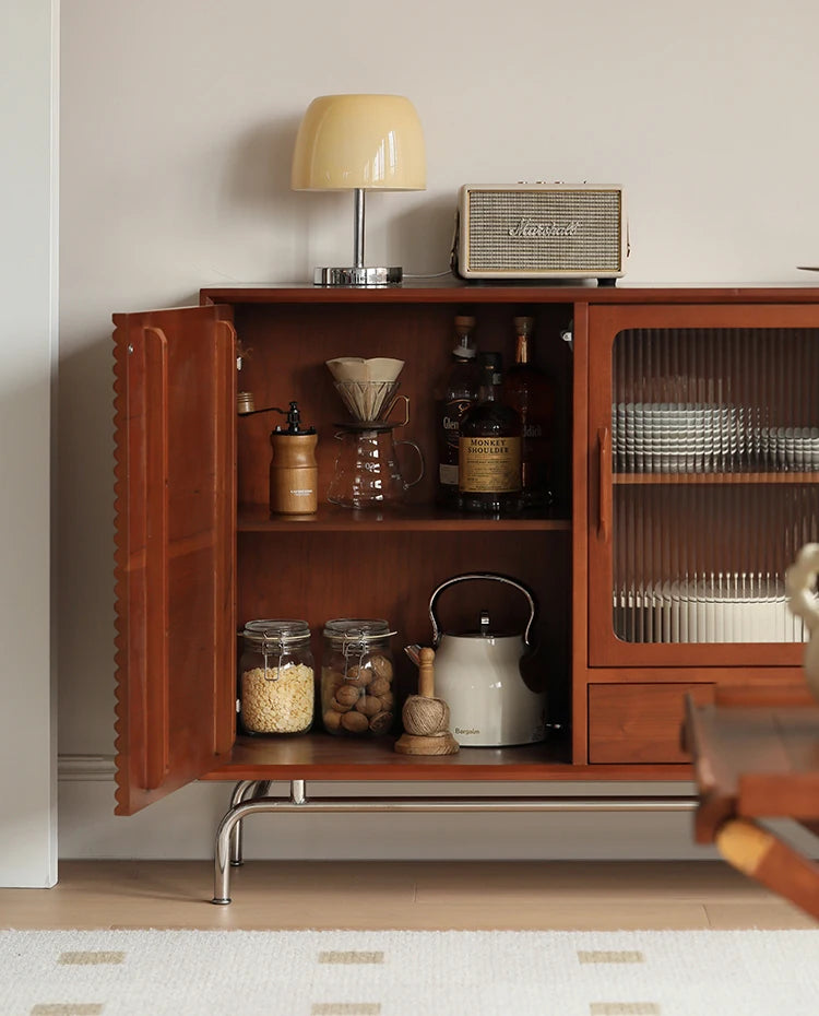 yj Dining Side Cabinet Middle-Ancient Dining Side Locker Kitchen Storage Cabinet Vintage Wine Cabinet Solid Wood Side Cabinet