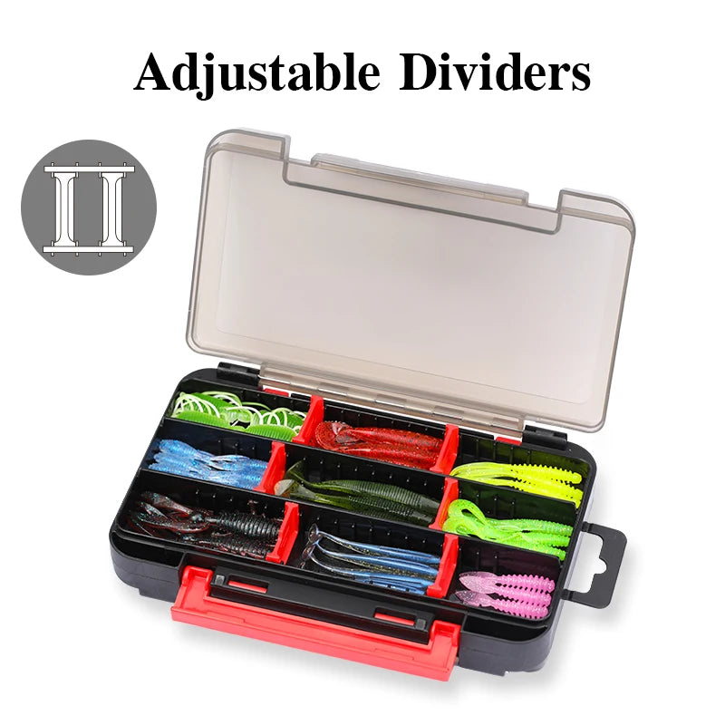 TSURINOYA Double Layer Soft Lure and Hooks Box RX17 Compartment Double Sided Hard Bait Boxes Fishing Tackle Storage Case