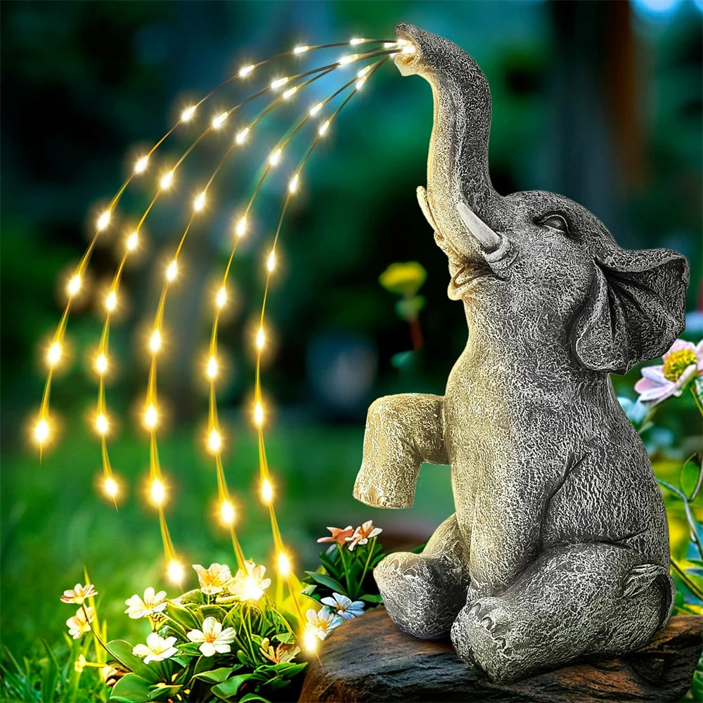 Solar Elephant Statues String Lights for Garden Decor Outdoor Sculptures Lawn Ornaments Birthday Gifts for Mom Grandma Women