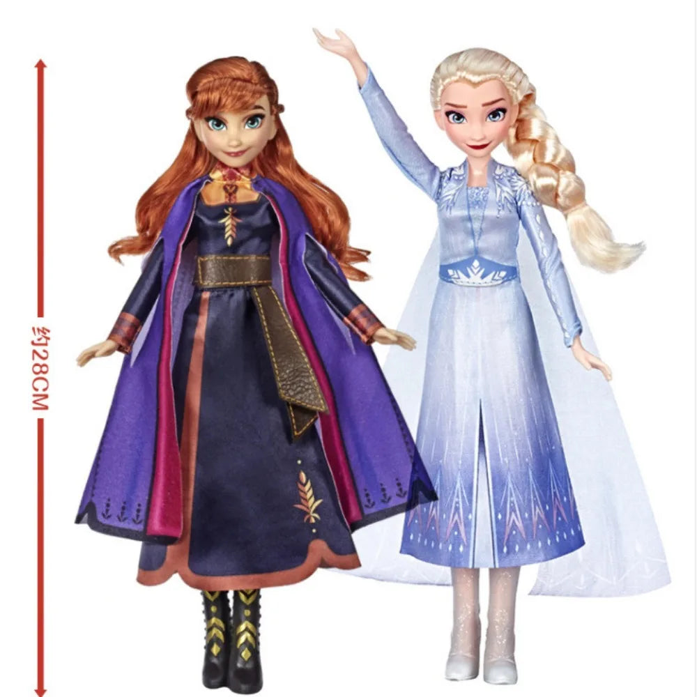 Disney Cute Cartoon Anime Frozen Princess Elsa Anna Sound and Light Singing Doll Mobile Toy Action Figures Girl Festival Gifts