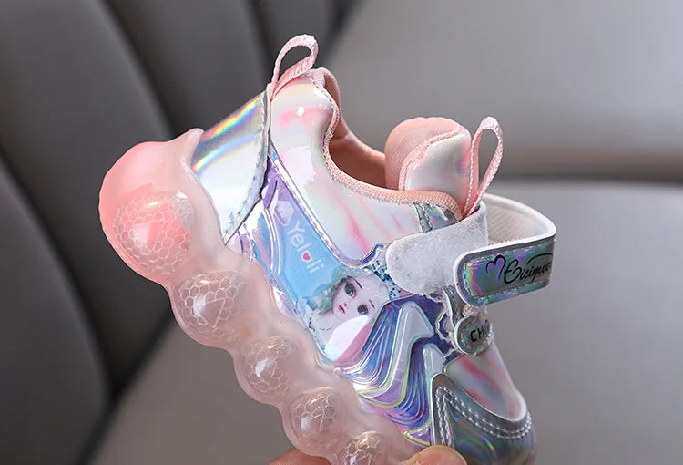 Princess Shoes Frozen Girls' LED Sneakers Children's lighting shoes Cartoon Cute Girl Learning Walking Casual Shoes