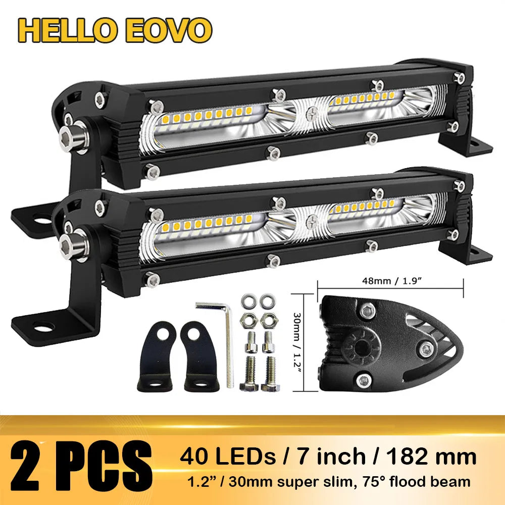 7" x 1.2" Inch Ultra Slim LED Light Bar LED Work Light Grill Light for Driving Offroad Vehicle Car Truck 4x4 SUV ATV Off Road