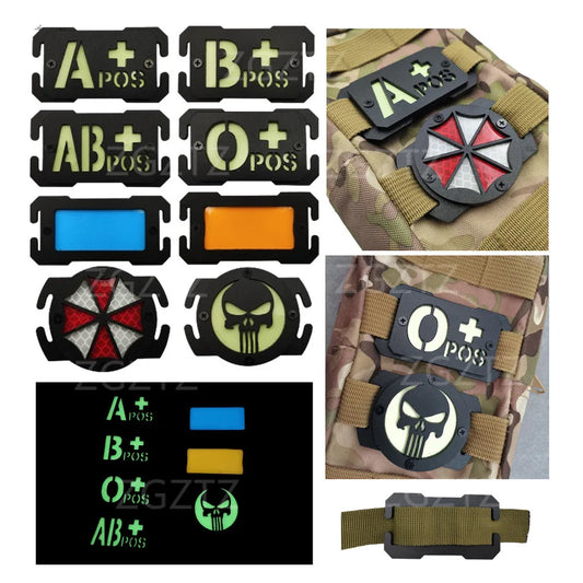 Blood Group Four Type Tactical Molle Luminous Mark Outdoor Tools Plastic Molle Accessories Backpack Gear Compatible EDC Punisher